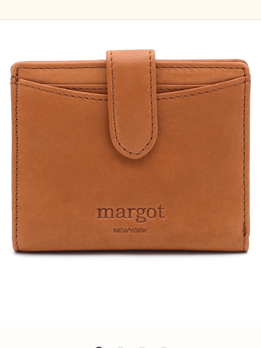 margot Cognac Leather Bifold Wallet with Snap Tab
